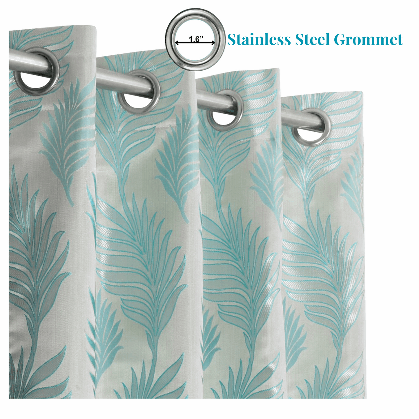 Maharani Jacquard Leaf Silver Blue Curtains 80% Blackout Window Drapes Pair - Kapissh