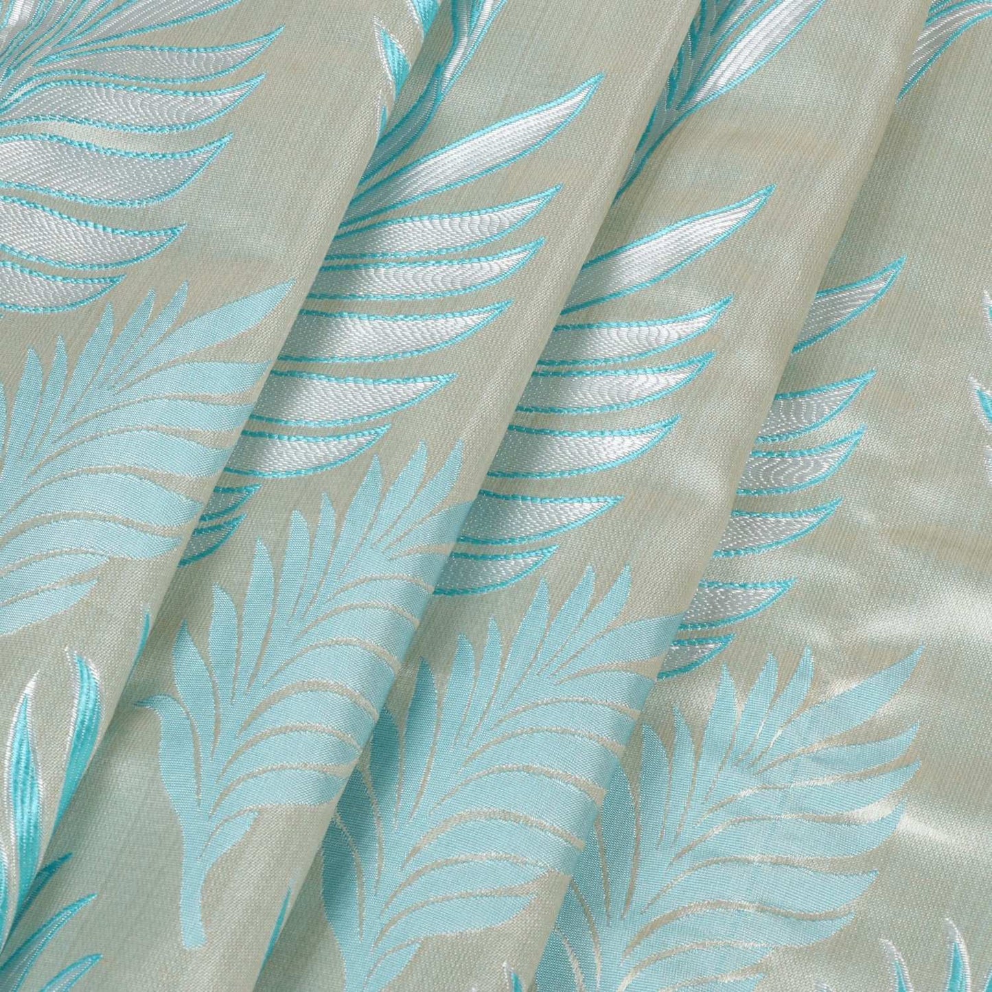Maharani Jacquard Leaf Silver Blue Curtains 80% Blackout Window Drapes Pair - Kapissh