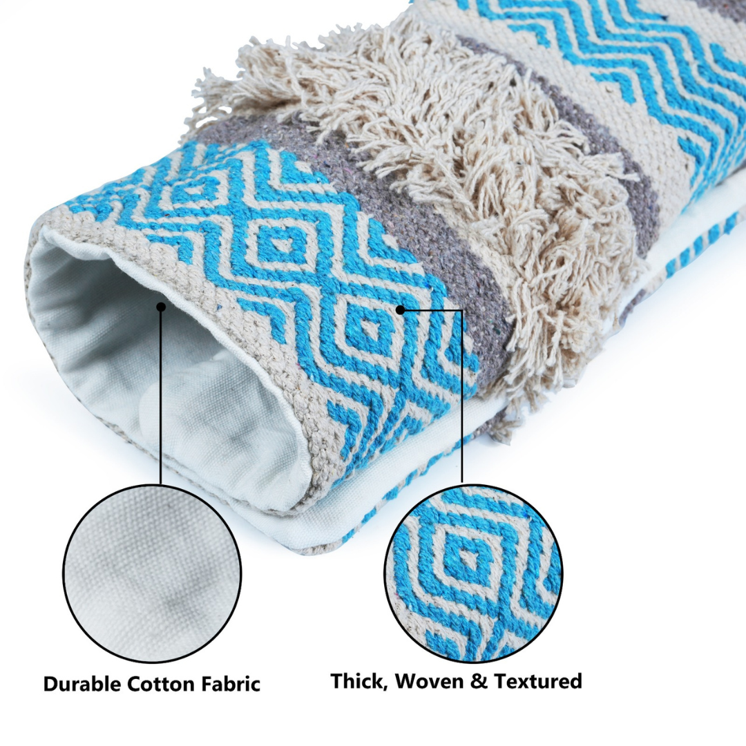 Maya Tufted 100% Cotton Woven Throw Pillow Covers Blue Pair - Kapissh