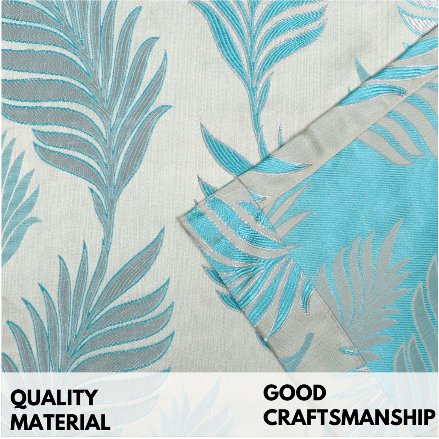 Maharani Jacquard Leaf Silver Blue Curtains 80% Blackout Window Drapes Pair - Kapissh