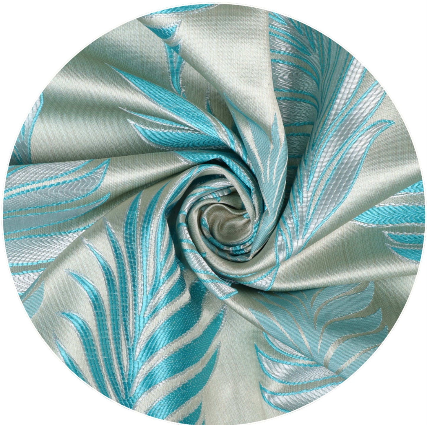 Maharani Jacquard Leaf Silver Blue Curtains 80% Blackout Window Drapes Pair - Kapissh