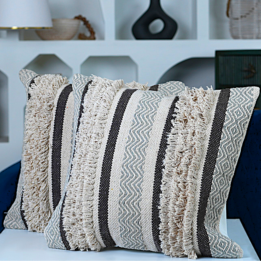 Maya Tufted 100% Cotton Woven Throw Pillow Covers Grey Pair - Kapissh