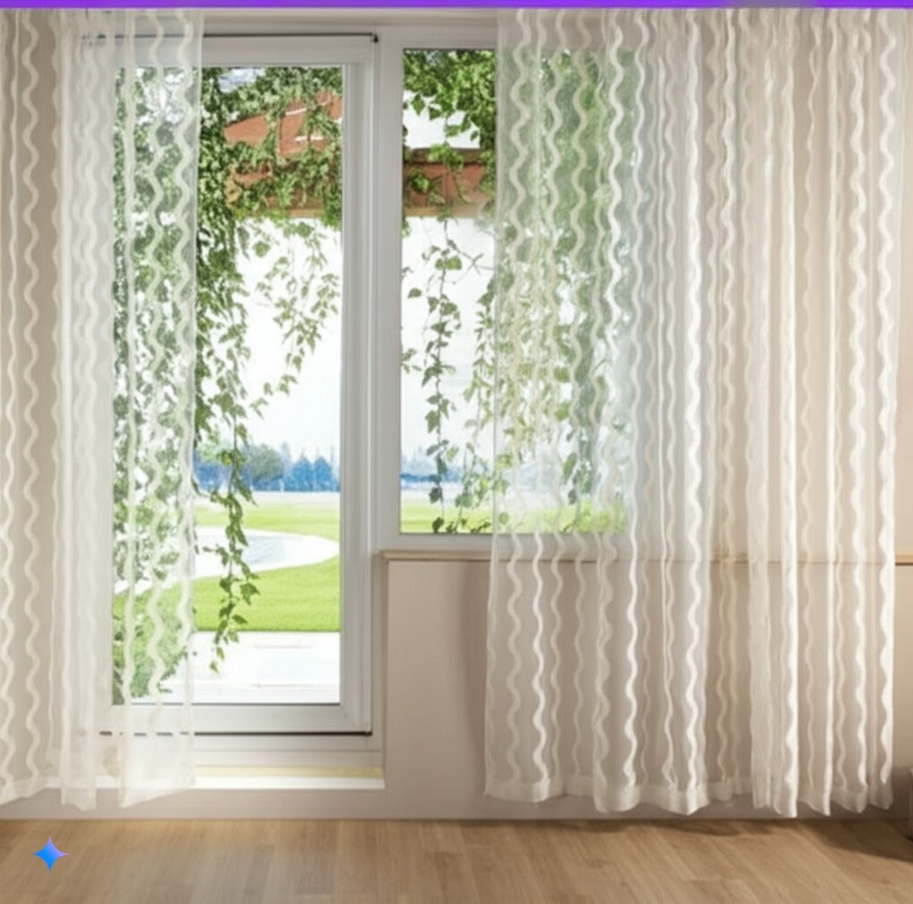 Ocean Embroidered Sheers Voile Net Curtains Pair - Kapissh
