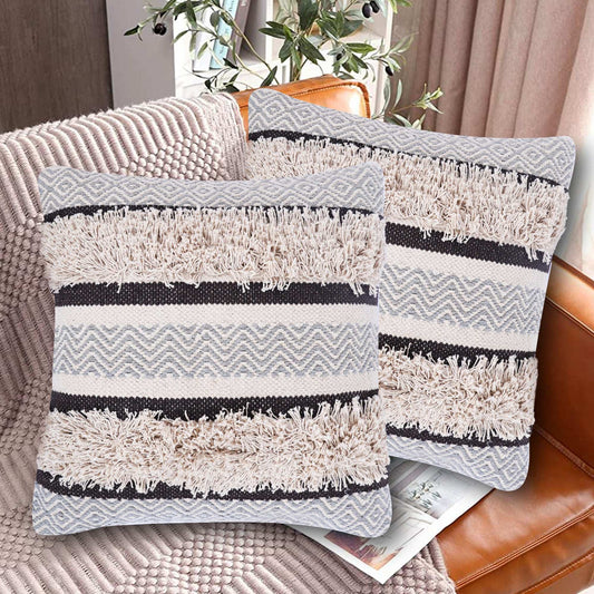 Maya Tufted 100% Cotton Woven Throw Pillow Covers Grey Pair - Kapissh