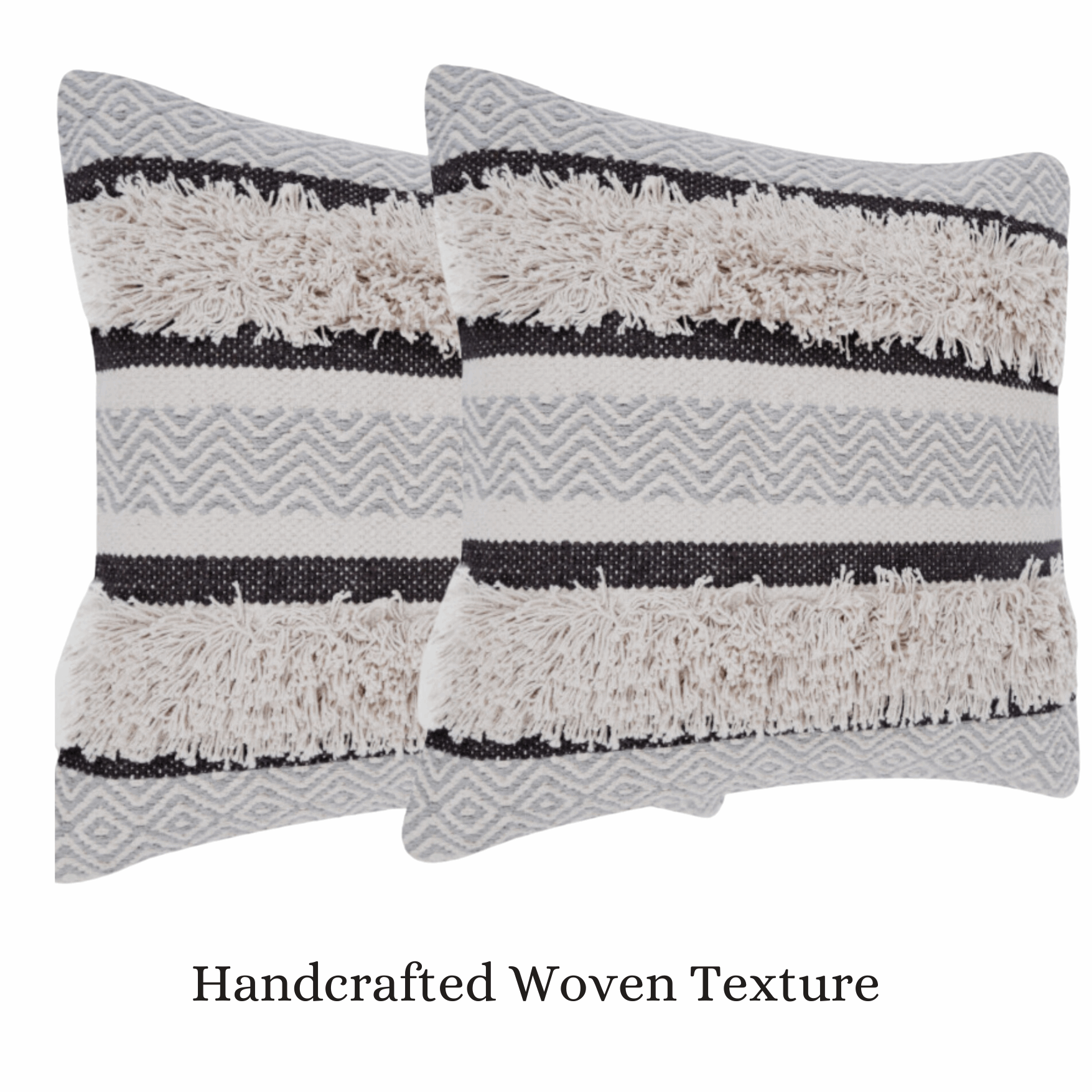 Maya Tufted 100% Cotton Woven Throw Pillow Covers Grey Pair - Kapissh