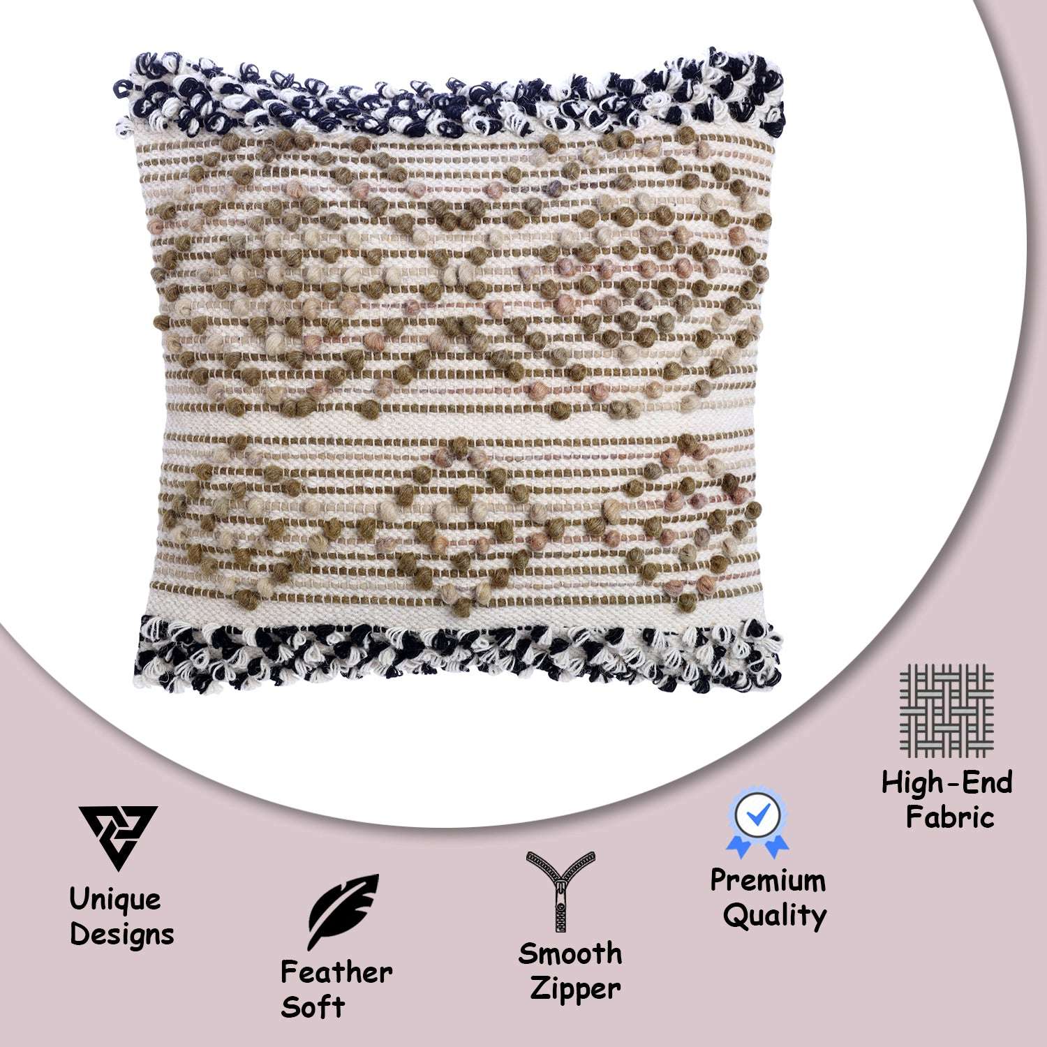 Liam Olive Green Brownish Tufted Cotton and Wool Hand Blend Woven Throw Pillow Covers Pair - Kapissh