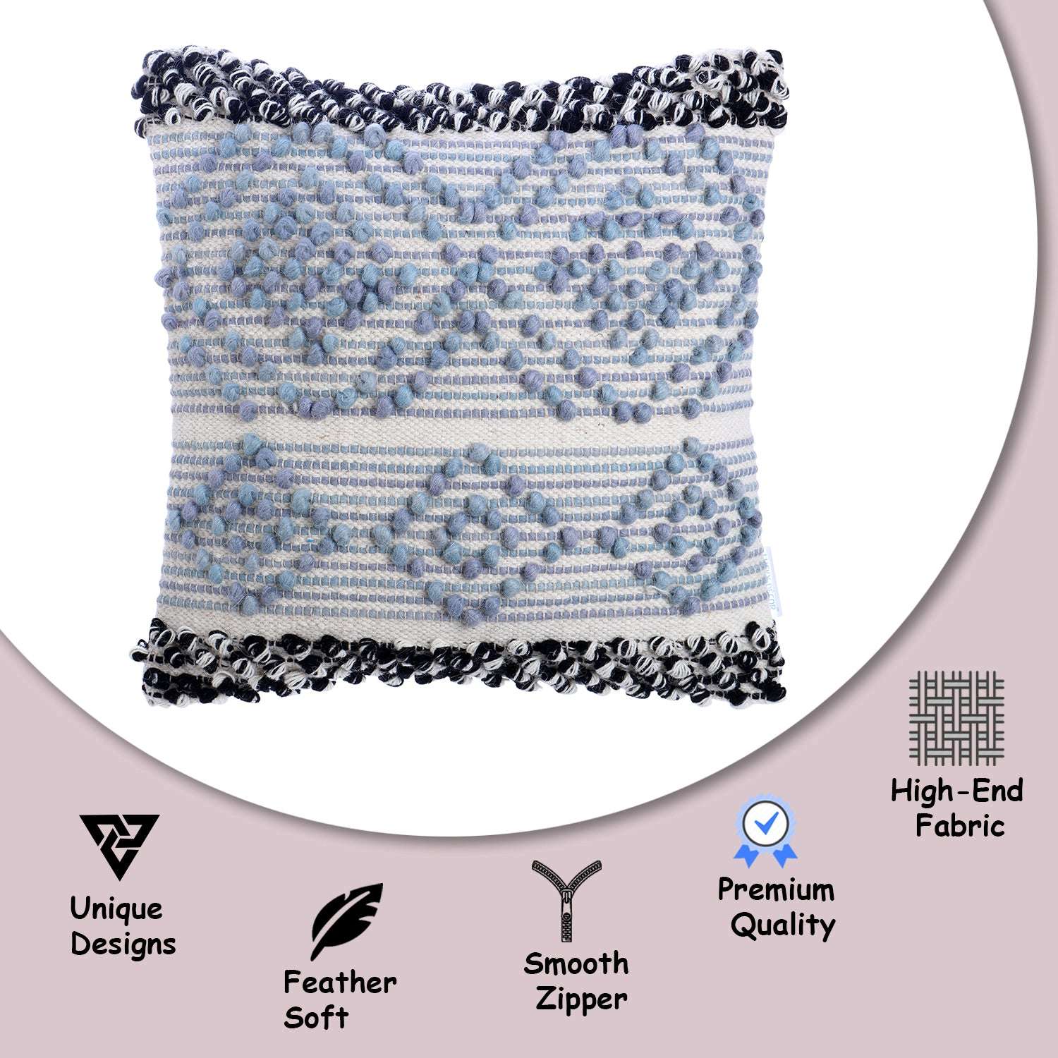 Liam Light Blueish Grey Tufted Cotton and Wool blend Hand Woven Throw Pillow Covers Pair - Kapissh