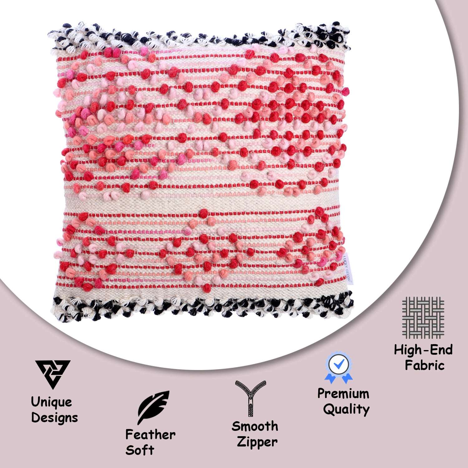 Liam Red Pink Tufted Cotton and Wool Blend Hand Woven Throw Pillow Covers Pair - Kapissh
