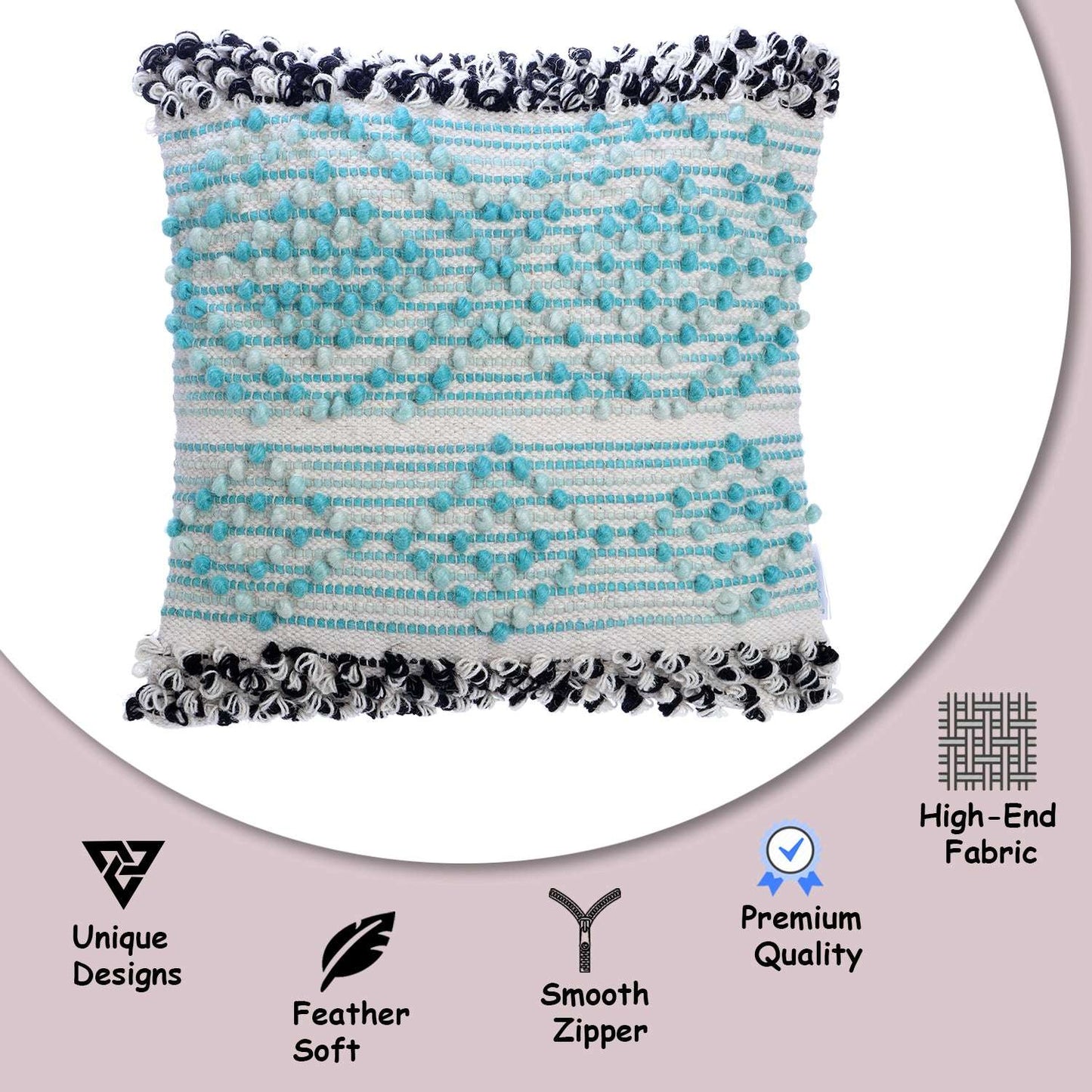 Liam Aqua Turquoise Blue Tufted Cotton and Wool blend Hand Woven Throw Pillow Covers Pair - Kapissh