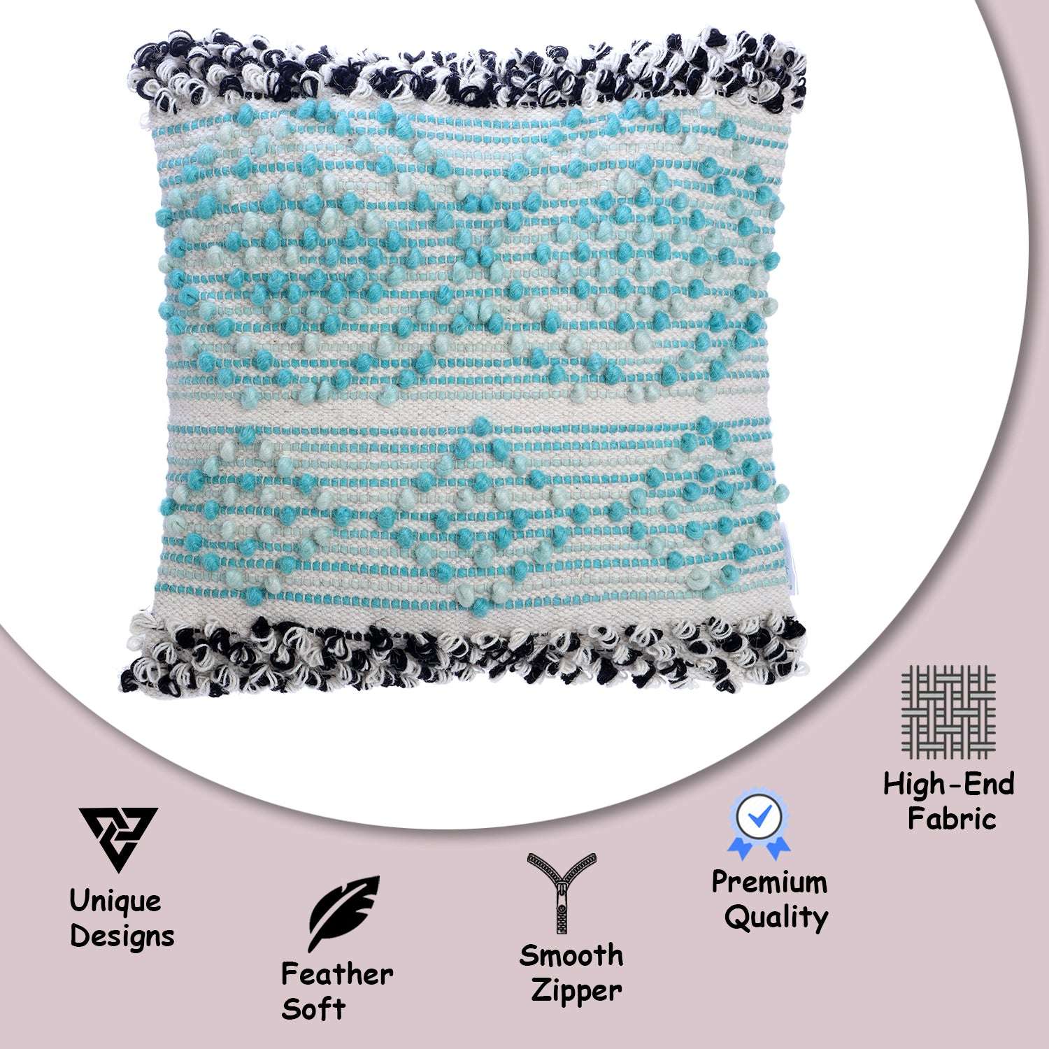 Liam Aqua Turquoise Blue Tufted Cotton and Wool blend Hand Woven Throw Pillow Covers Pair - Kapissh