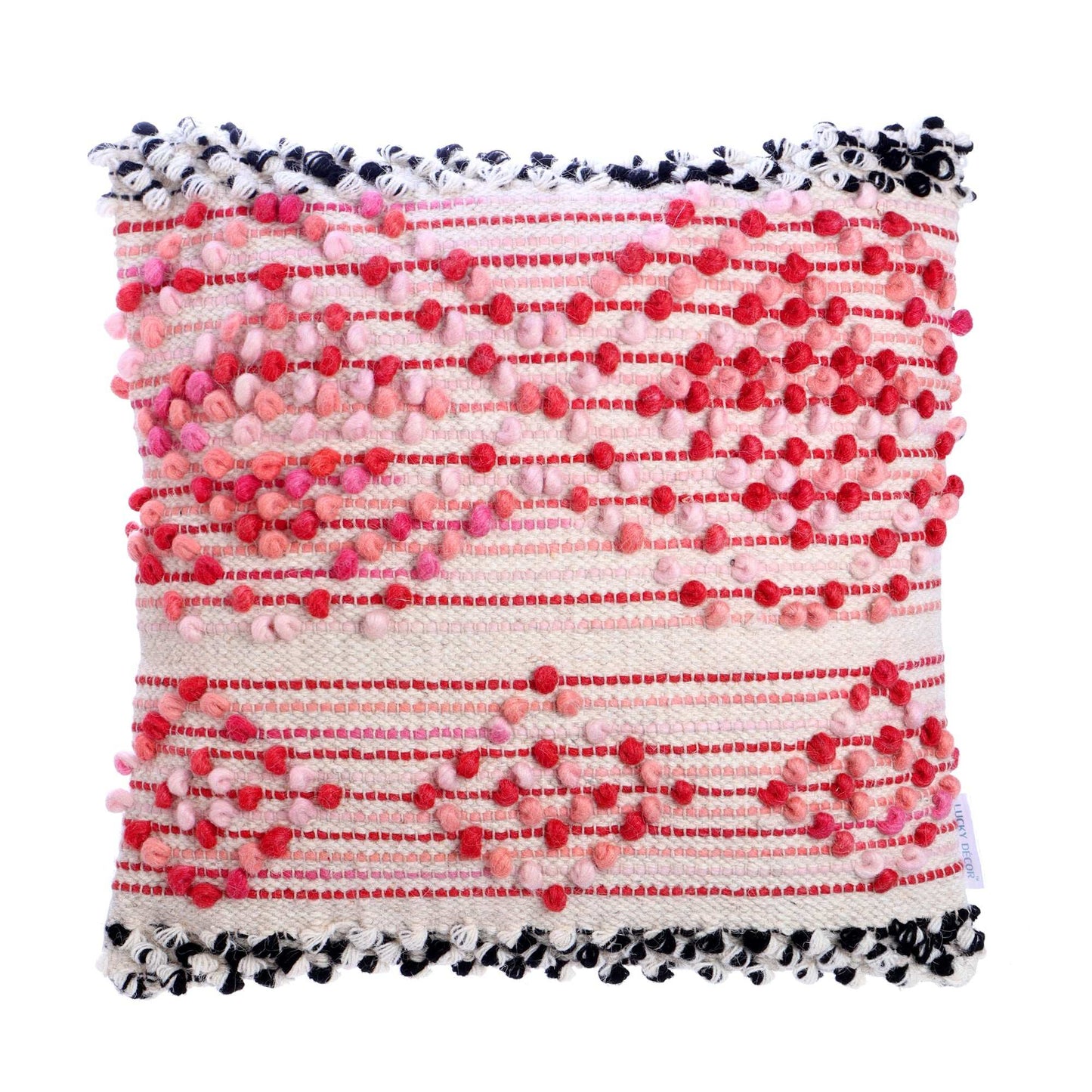 Liam Red Pink Tufted Cotton and Wool Blend Hand Woven Throw Pillow Covers Pair - Kapissh