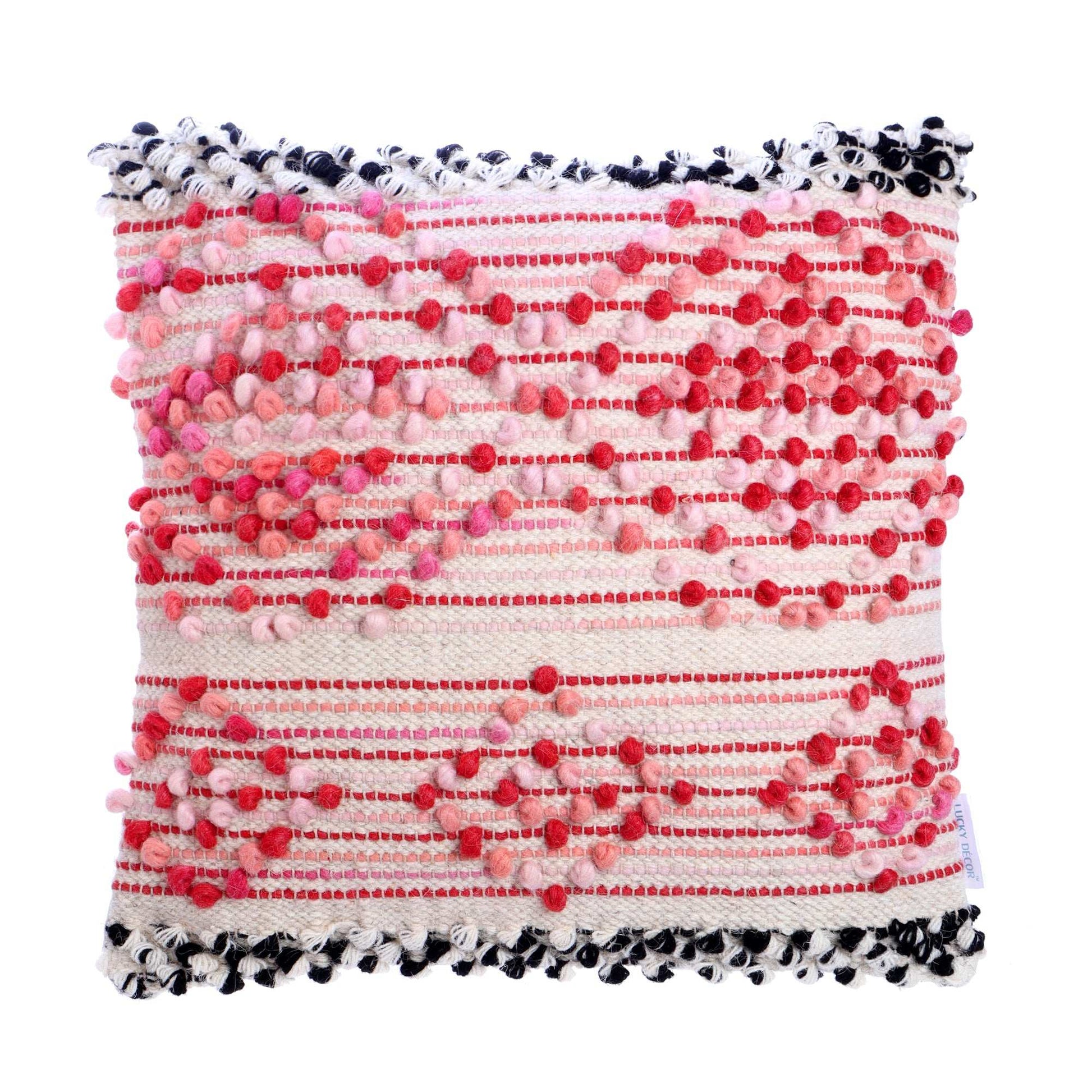 Liam Red Pink Tufted Cotton and Wool Blend Hand Woven Throw Pillow Covers Pair - Kapissh