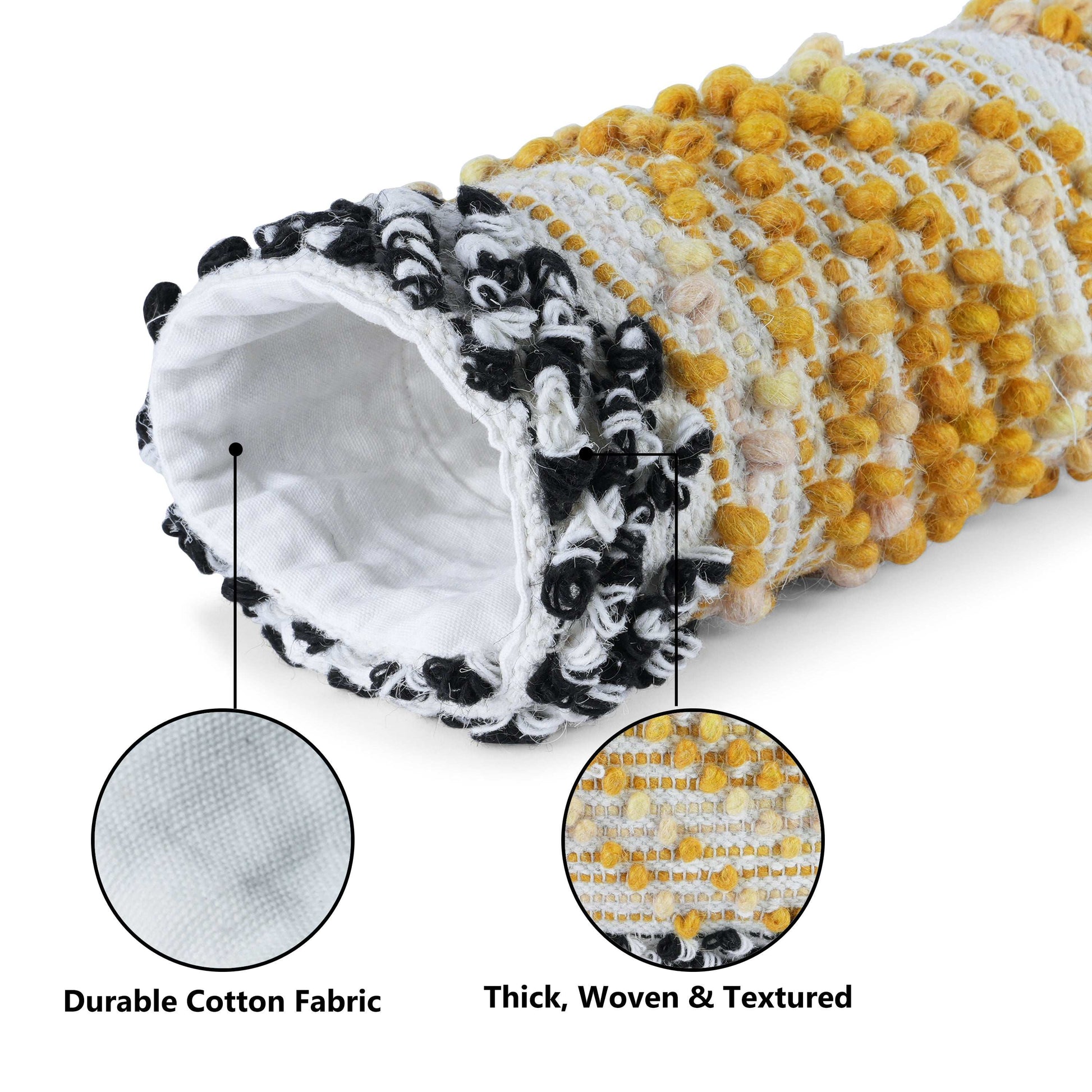 Liam Mustard Yellow Tufted Cotton and Wool Hand Woven Throw Pillow Covers Pair - Kapissh