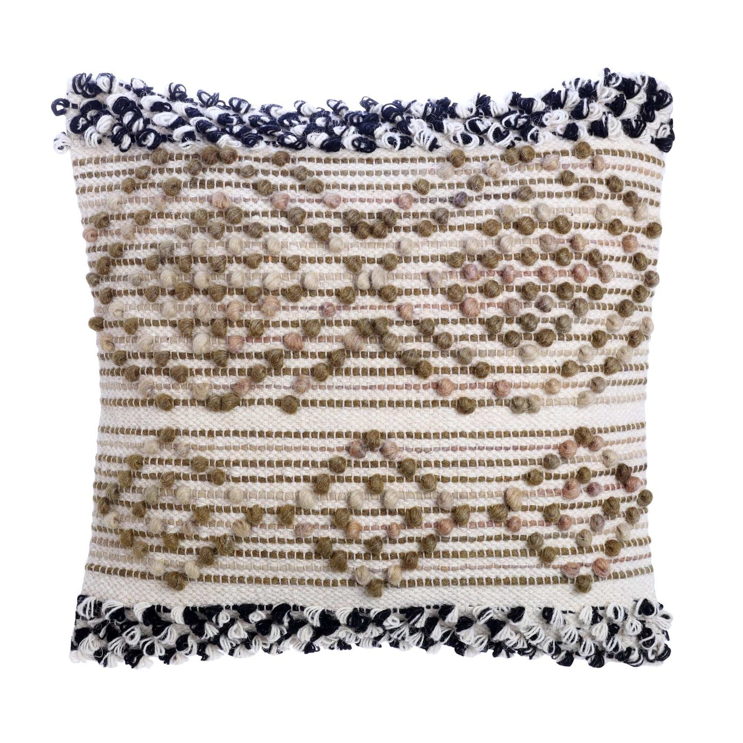 Liam Olive Green Brownish Tufted Cotton and Wool Hand Blend Woven Throw Pillow Covers Pair - Kapissh