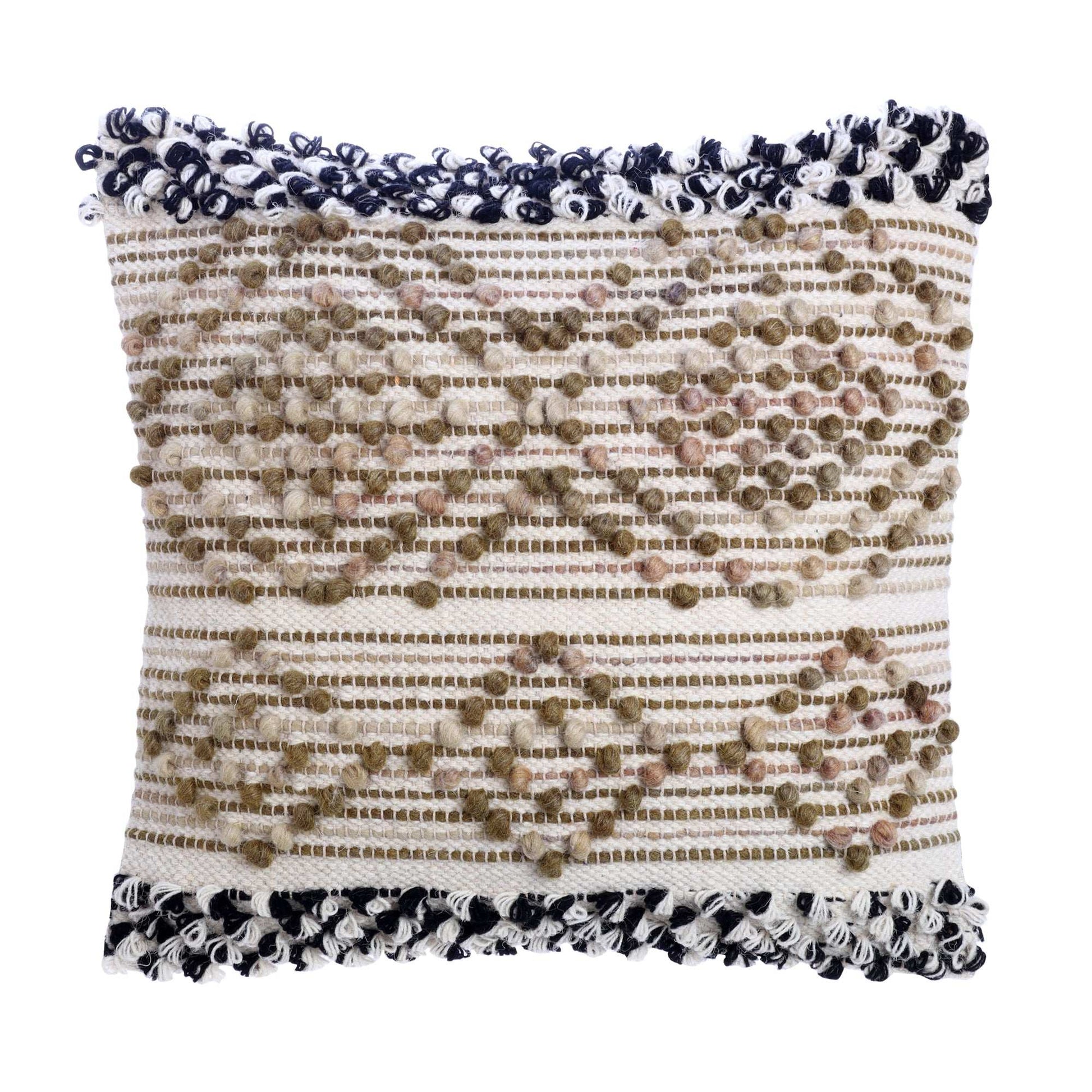 Liam Olive Green Brownish Tufted Cotton and Wool Hand Blend Woven Throw Pillow Covers Pair - Kapissh
