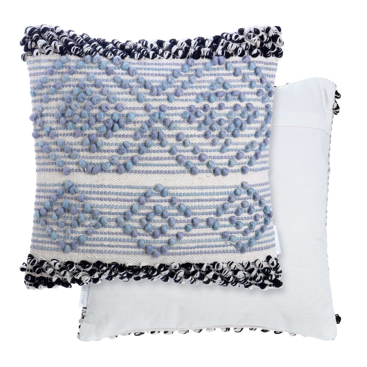 Liam Light Blueish Grey Tufted Cotton and Wool blend Hand Woven Throw Pillow Covers Pair - Kapissh