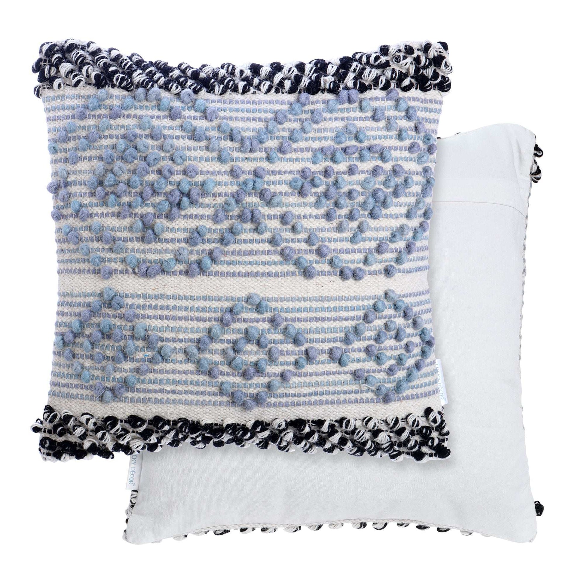 Liam Light Blueish Grey Tufted Cotton and Wool blend Hand Woven Throw Pillow Covers Pair - Kapissh