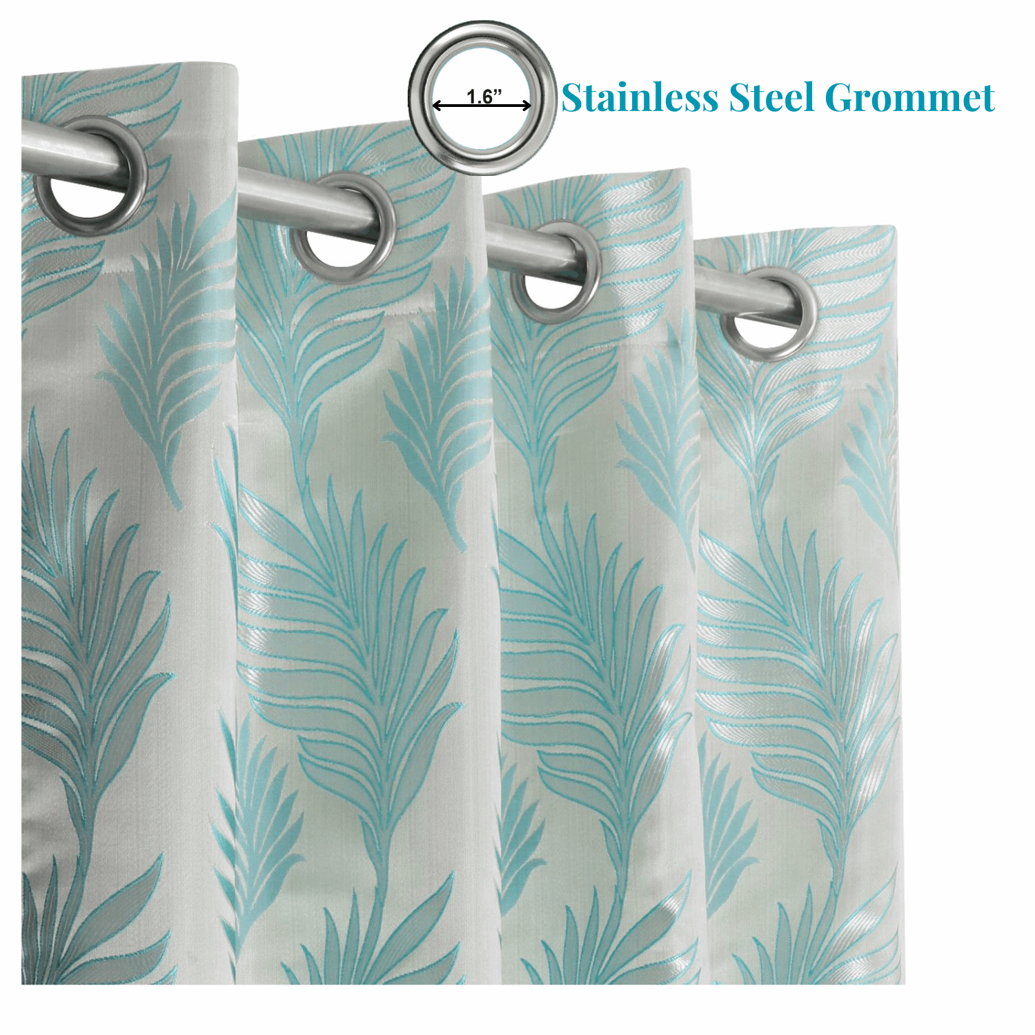 Maharani Jacquard Leaf Silver Blue Curtains 80% Blackout Window Drapes Pair - Kapissh