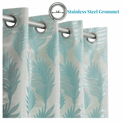 Maharani Jacquard Leaf Silver Blue Curtains 80% Blackout Window Drapes Pair - Kapissh