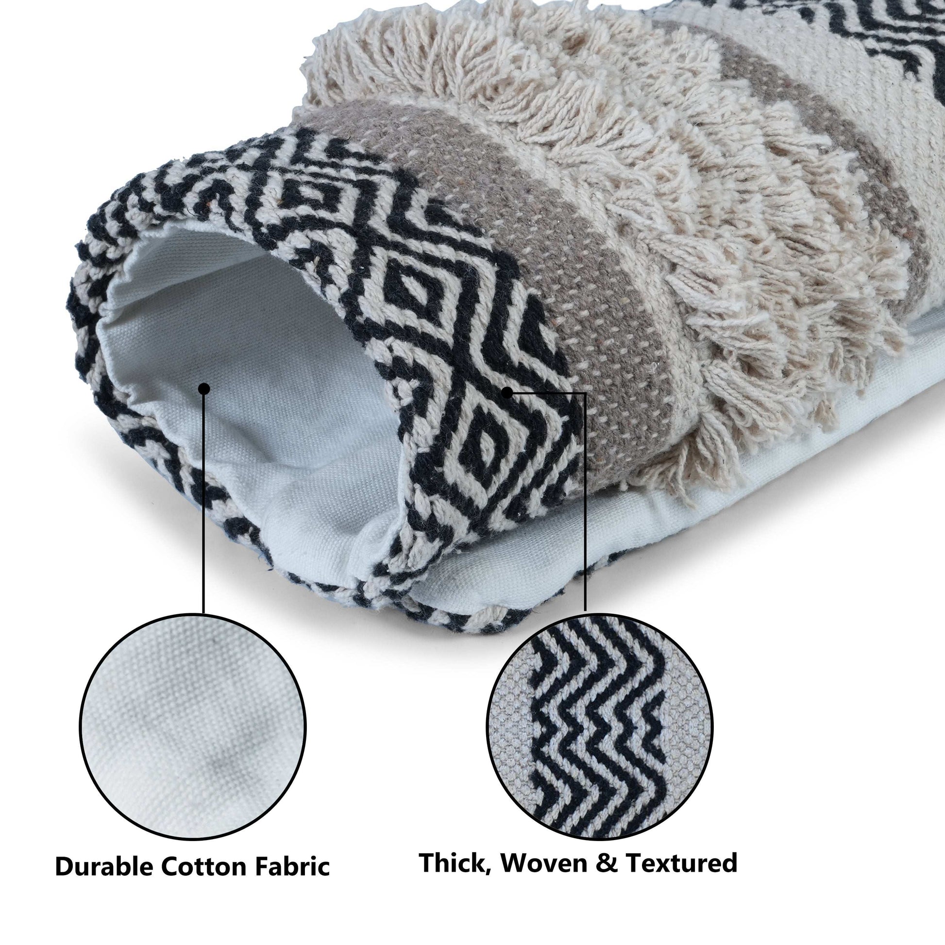 Maya Tufted 100% Cotton Woven Throw Pillow Covers Black Pair - Kapissh
