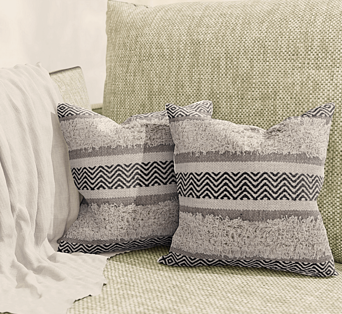 Maya Tufted 100% Cotton Woven Throw Pillow Covers Black Pair - Kapissh
