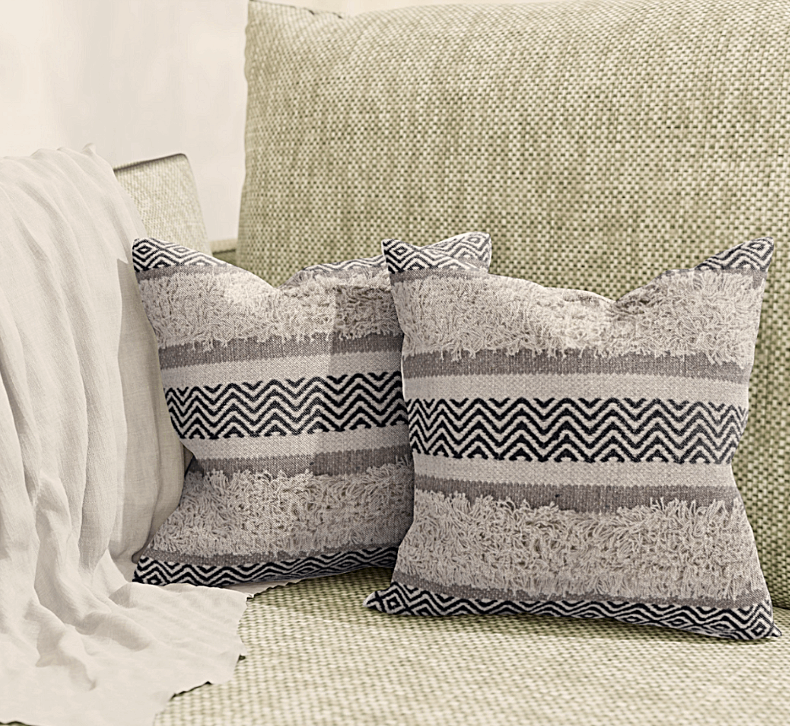 Maya Tufted 100% Cotton Woven Throw Pillow Covers Black Pair - Kapissh