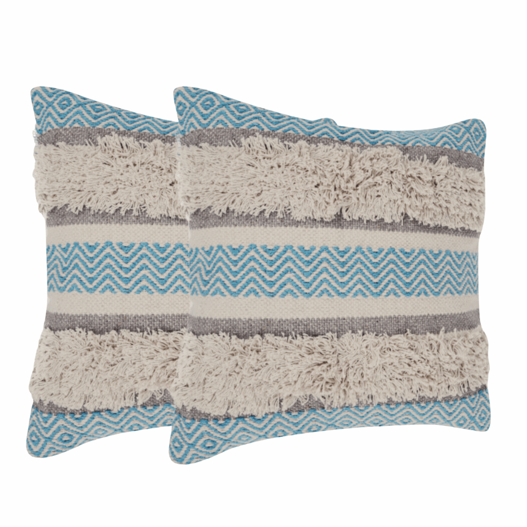 Maya Tufted 100% Cotton Woven Throw Pillow Covers Blue Pair - Kapissh