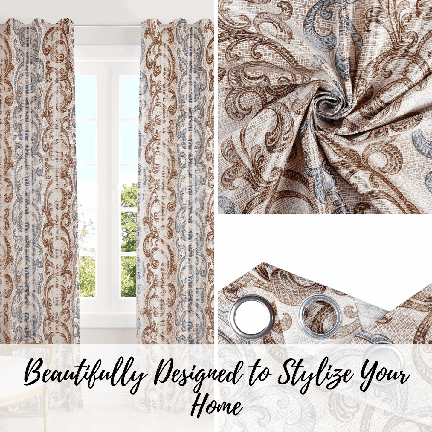 Demore Damask Curtains Farmhouse Boho Drapes Pair - Kapissh
