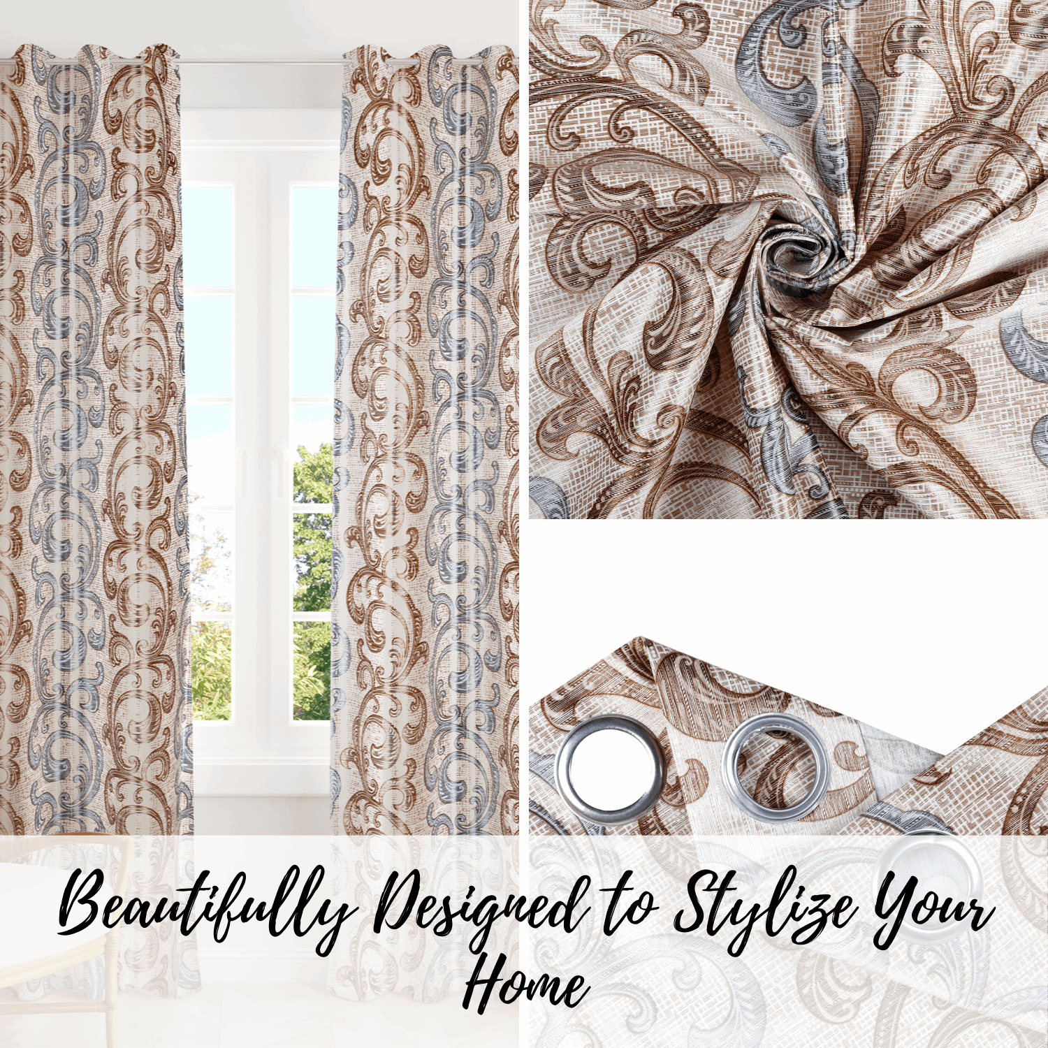 Demore Damask Curtains Farmhouse Boho Drapes Pair - Kapissh