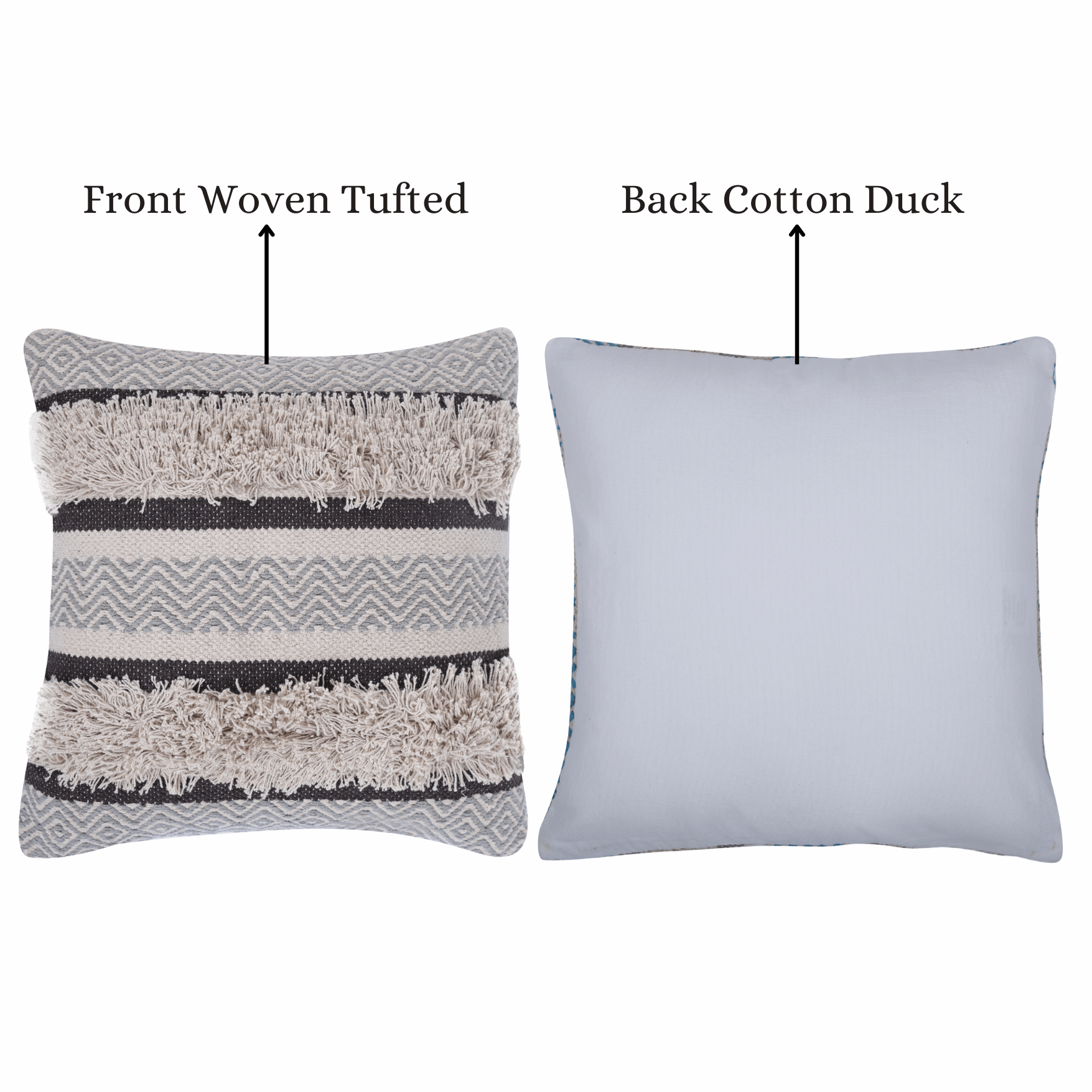 Maya Tufted 100% Cotton Woven Throw Pillow Covers Grey Pair - Kapissh