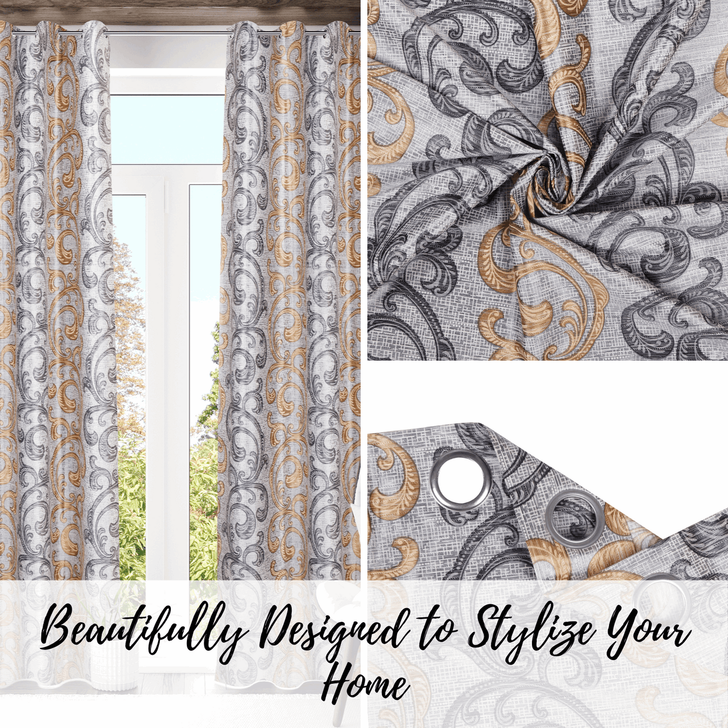 Demore Damask Curtains Farmhouse Boho Drapes Pair - Kapissh