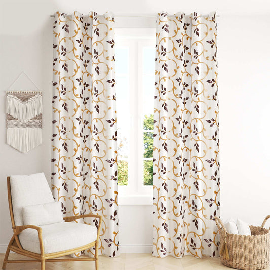 Theodore Floral Leaf Cream Curtains Pair - Kapissh