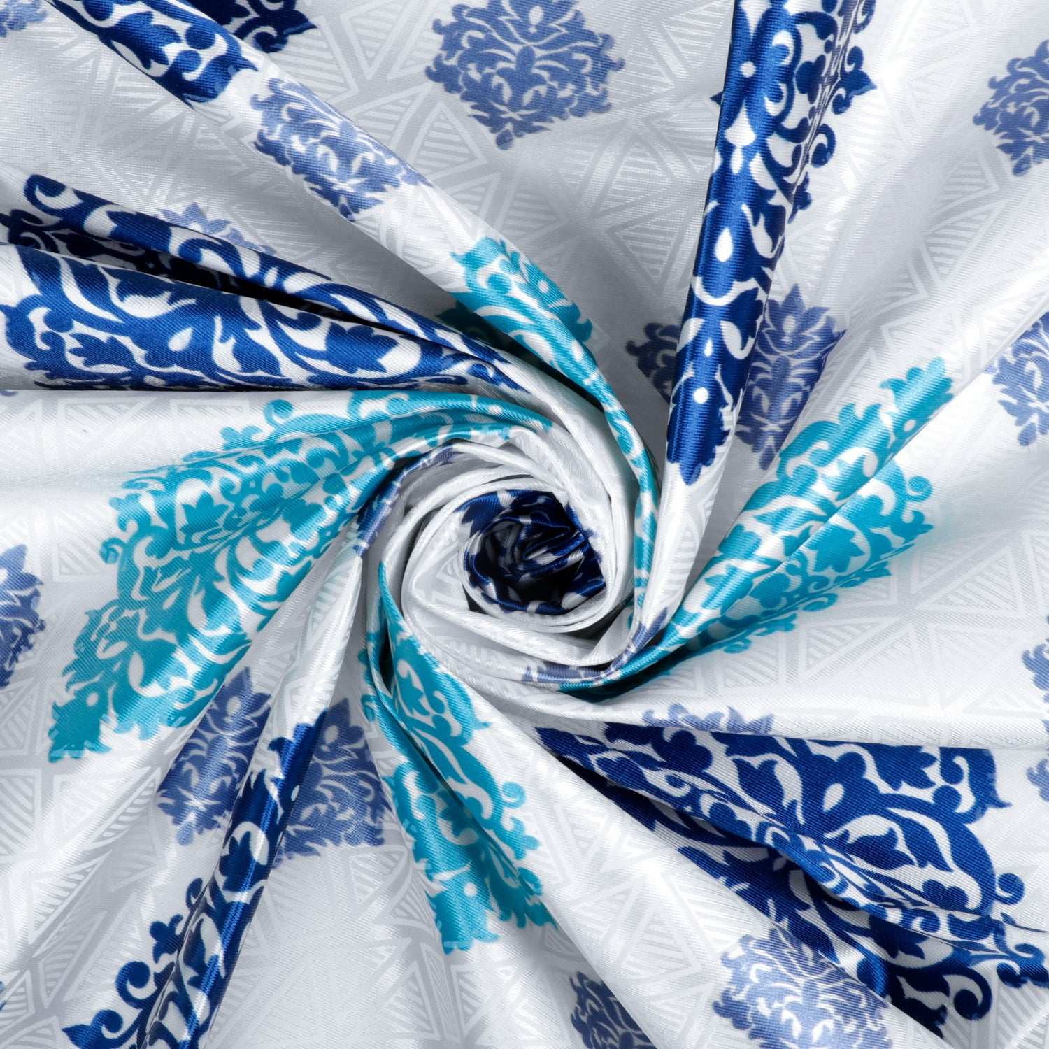 Raeya Damask Blue Curtain Pair - Kapissh