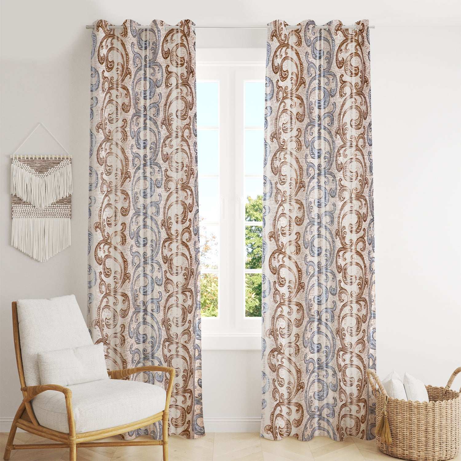 Demore Damask Curtains Farmhouse Boho Drapes Pair - Kapissh