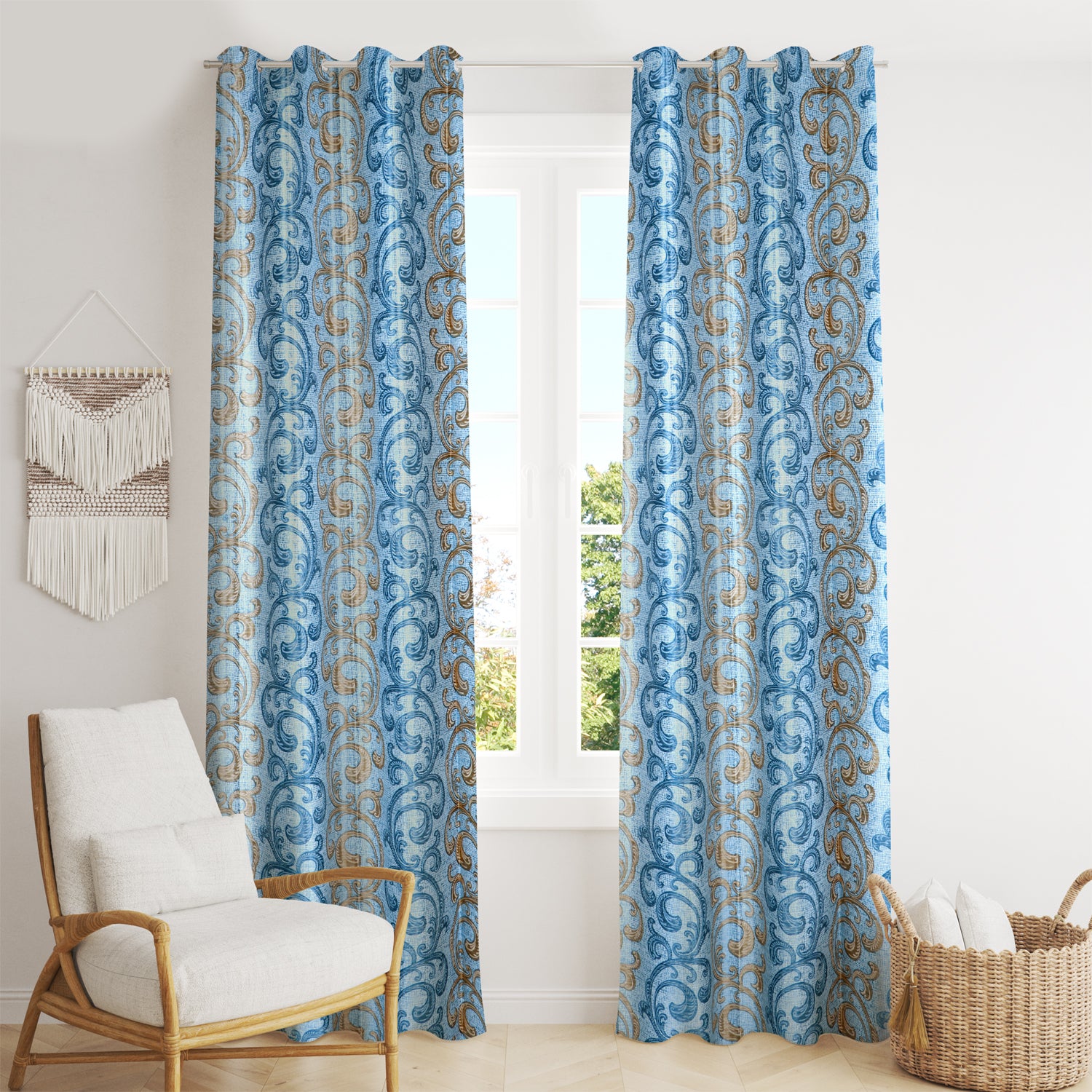 Demore Damask Curtains Farmhouse Boho Drapes Pair - Kapissh