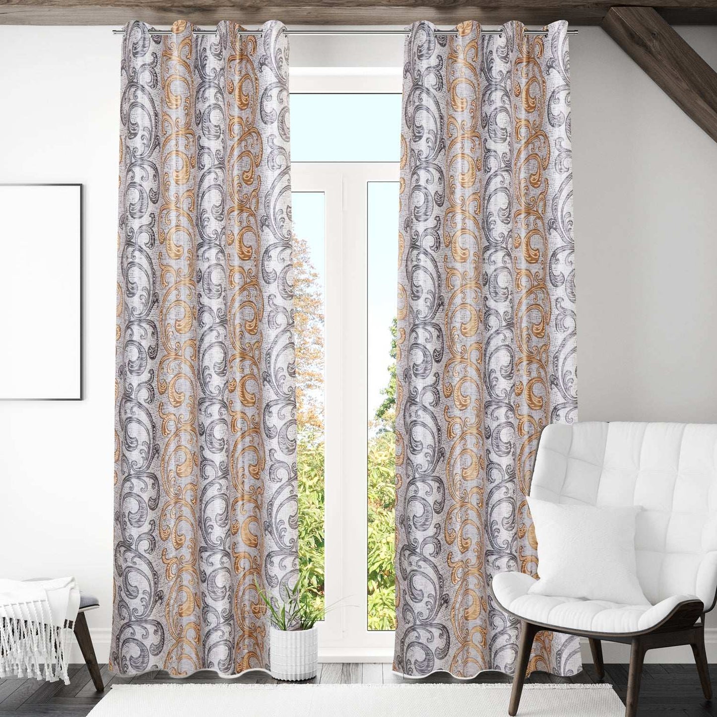 Demore Damask Curtains Farmhouse Boho Drapes Pair - Kapissh