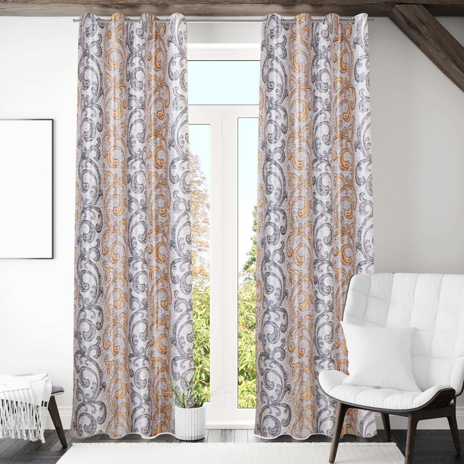 Demore Damask Curtains Farmhouse Boho Drapes Pair - Kapissh