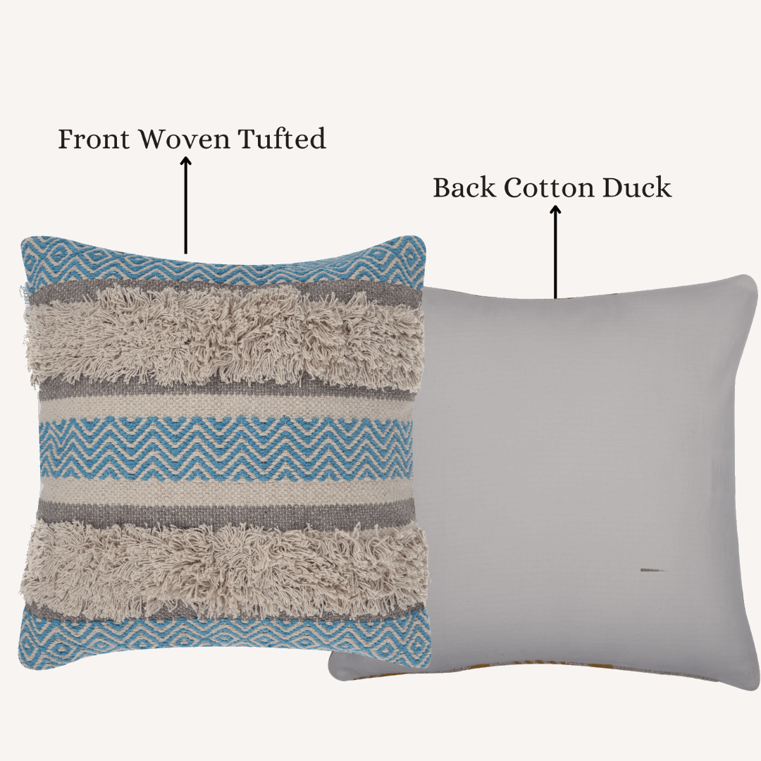 Maya Tufted 100% Cotton Woven Throw Pillow Covers Blue Pair - Kapissh