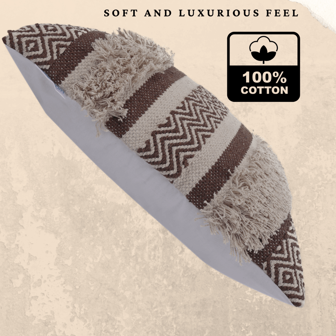 Maya Tufted 100% Cotton Woven Throw Pillow Covers Brown Pair - Kapissh