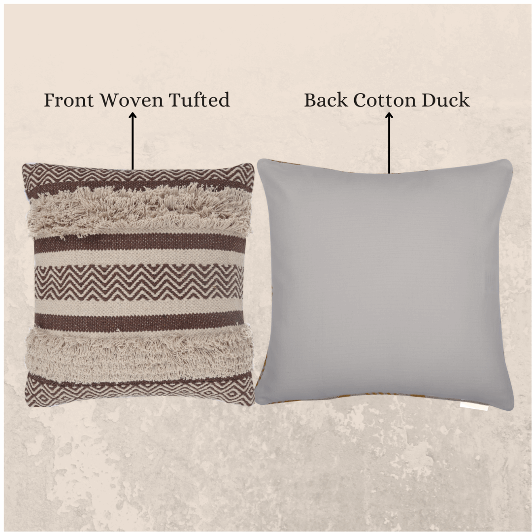 Maya Tufted 100% Cotton Woven Throw Pillow Covers Brown Pair - Kapissh