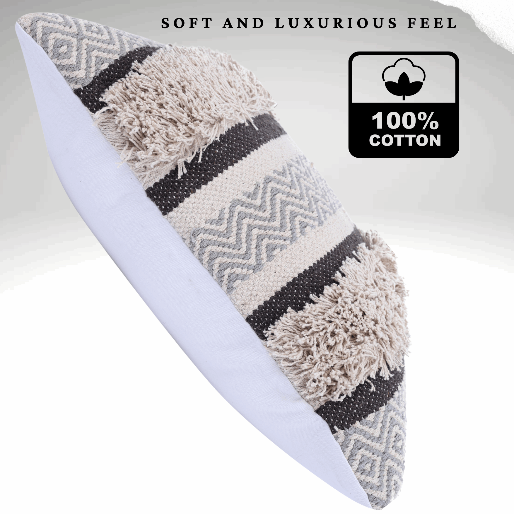 Maya Tufted 100% Cotton Woven Throw Pillow Covers Grey Pair - Kapissh