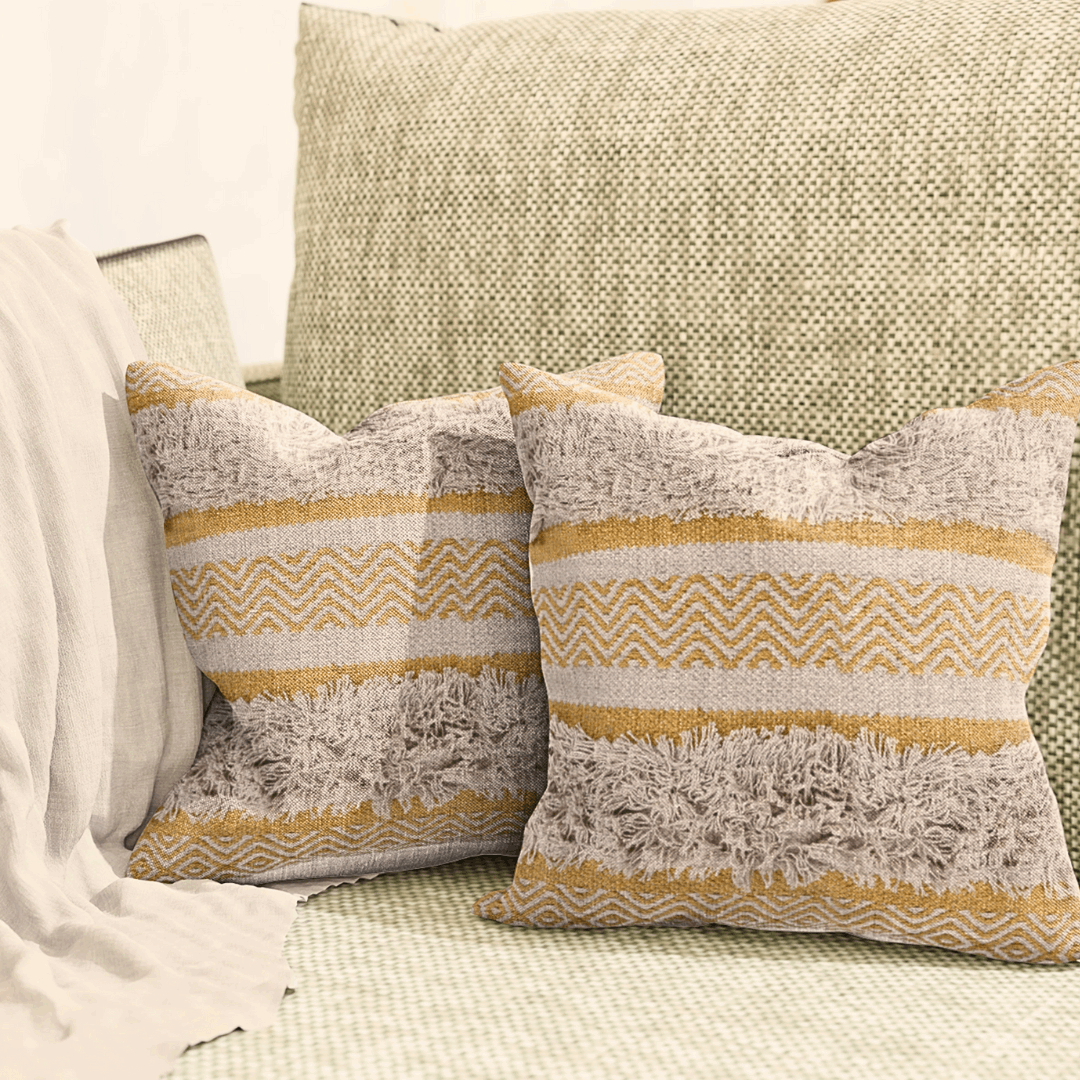 Maya Tufted 100% Cotton Woven Throw Pillow Covers Yellow Pair - Kapissh