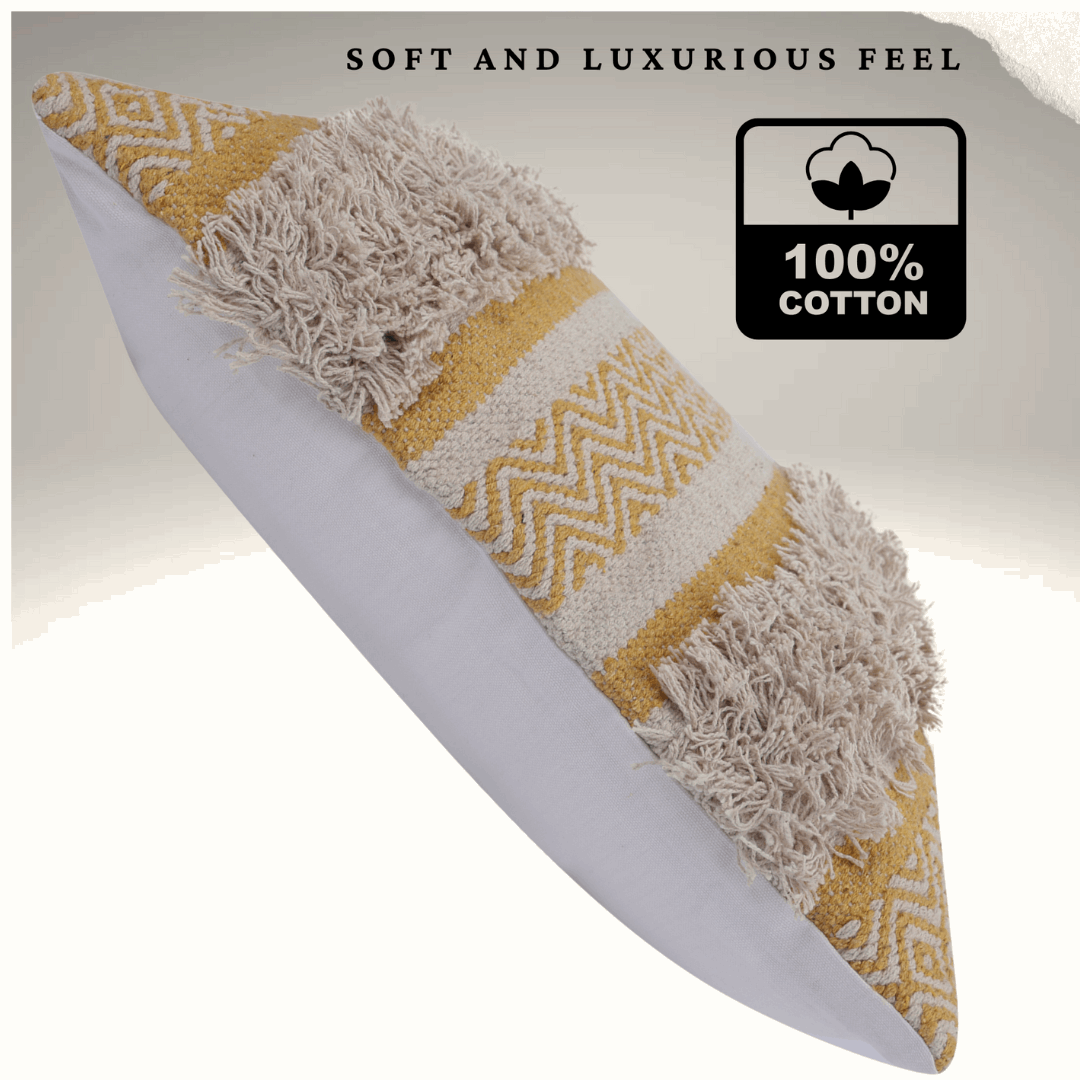 Maya Tufted 100% Cotton Woven Throw Pillow Covers Yellow Pair - Kapissh
