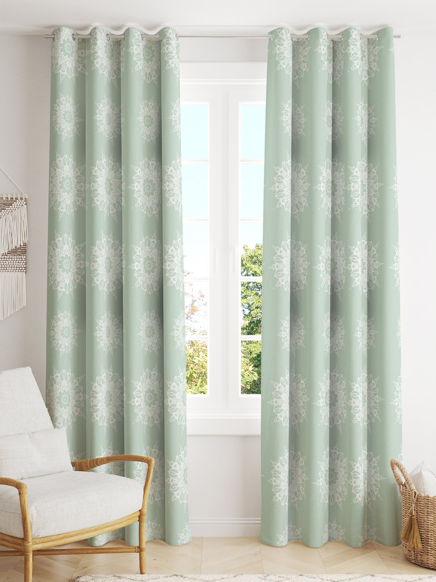 Winnetka Green White Mandala Room Darkening Curtains Pair - Kapissh