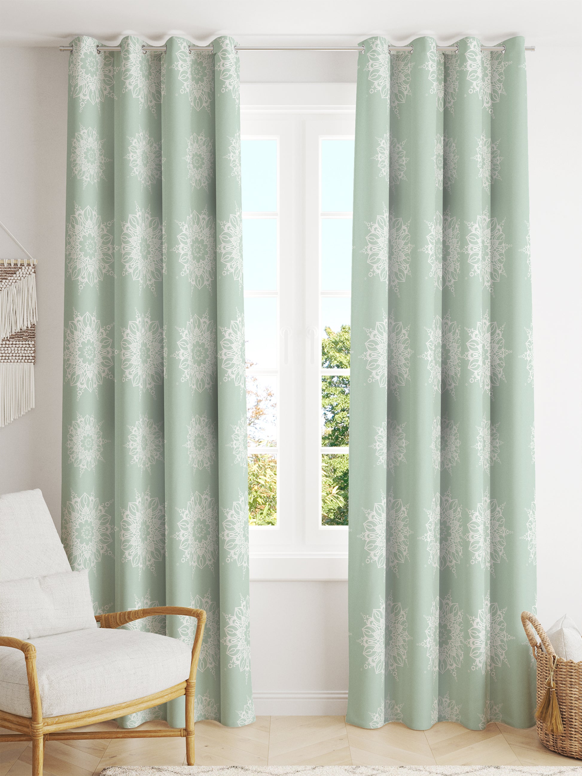Winnetka Green White Mandala Room Darkening Curtains Pair - Kapissh