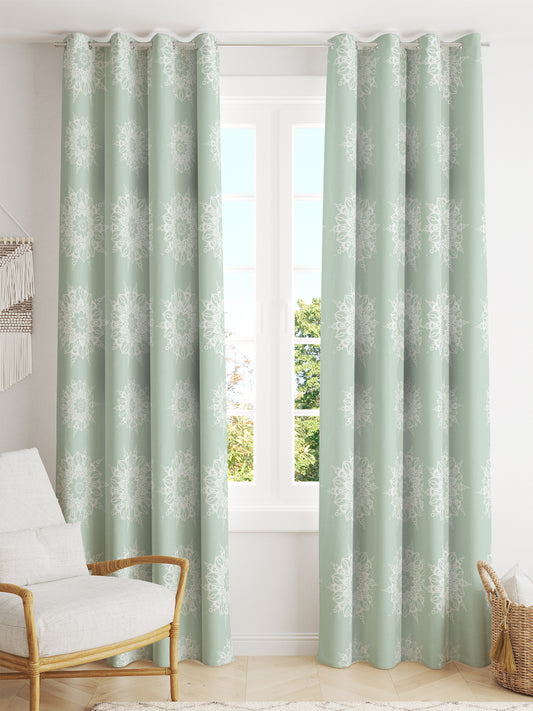 Winnetka Green White Mandala Room Darkening Curtains Pair - Kapissh
