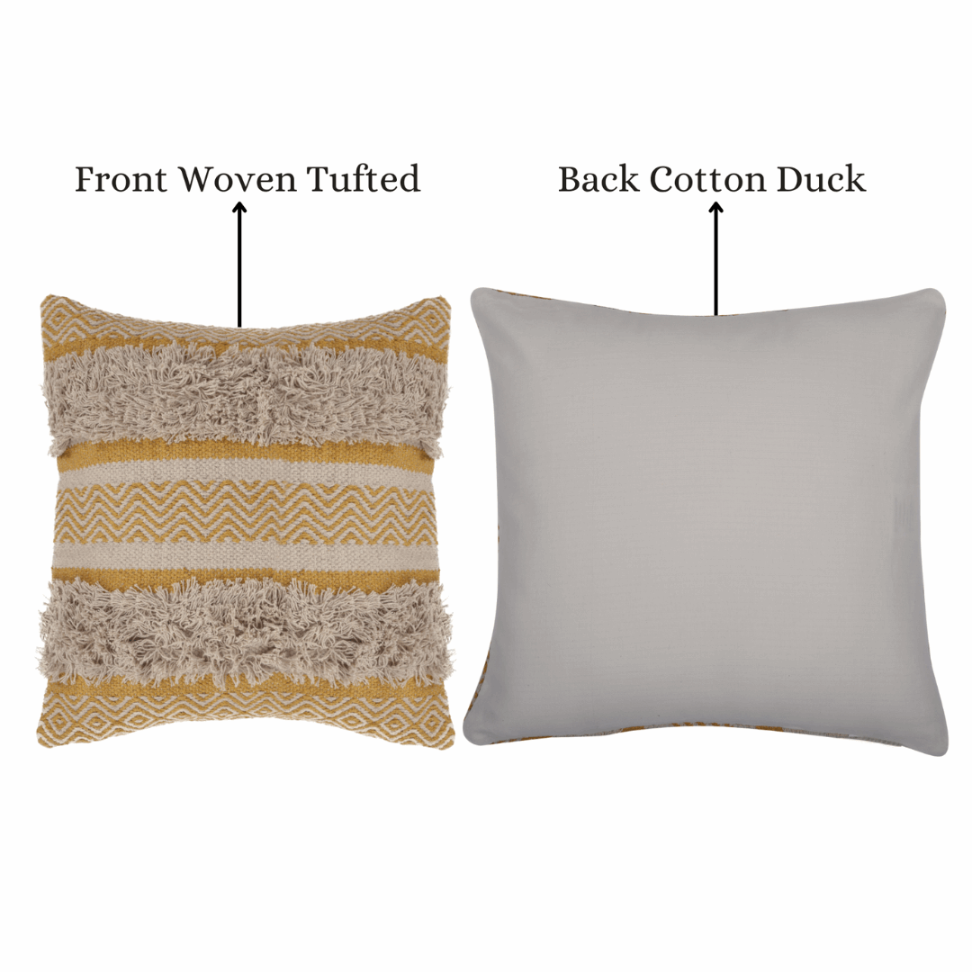 Maya Tufted 100% Cotton Woven Throw Pillow Covers Yellow Pair - Kapissh