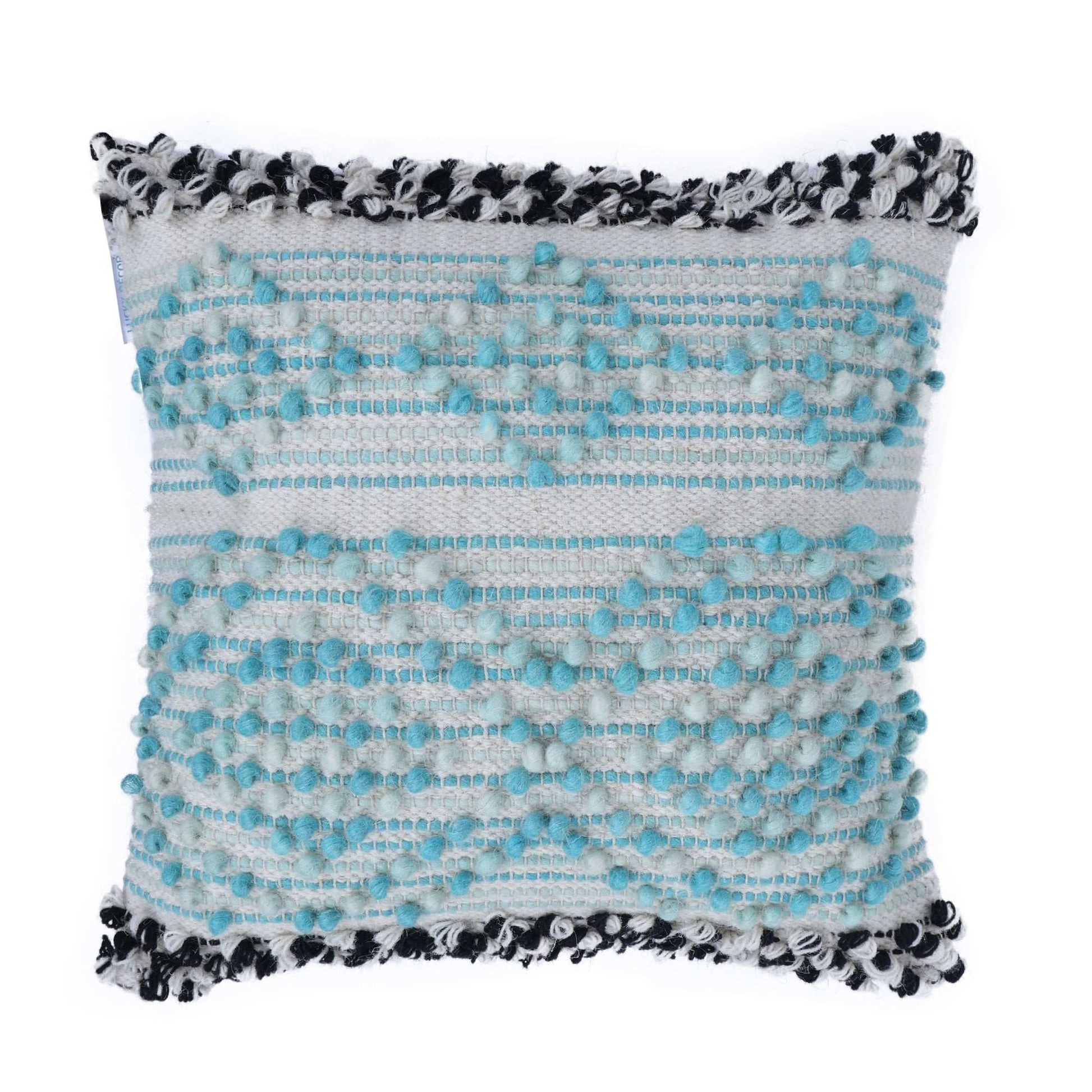 Liam Aqua Turquoise Blue Tufted Cotton and Wool blend Hand Woven Throw Pillow Covers Pair - Kapissh