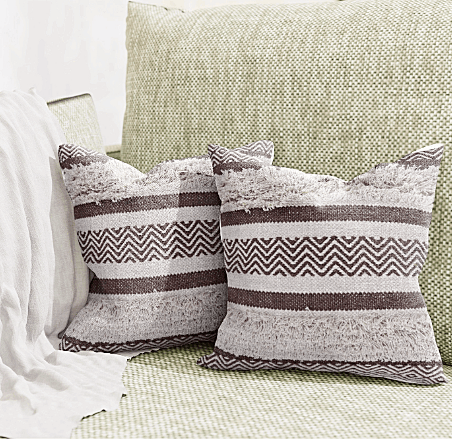 Maya Tufted 100% Cotton Woven Throw Pillow Covers Brown Pair - Kapissh