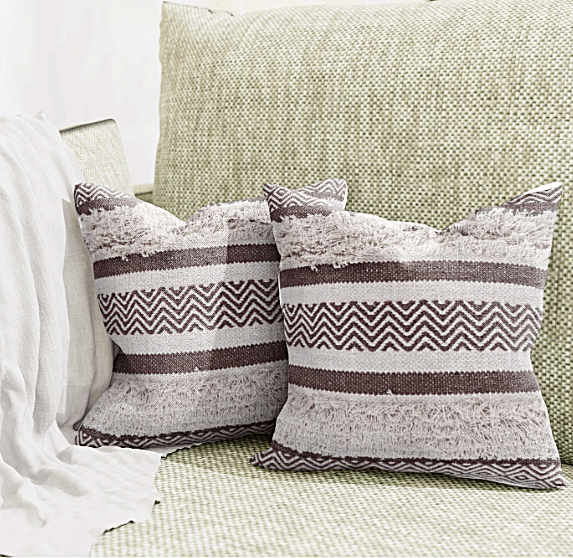 Maya Tufted 100% Cotton Woven Throw Pillow Covers Brown Pair - Kapissh